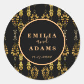 Elegant Chic Black en Gold Ornamental Weddending Ronde Sticker (Voorkant)