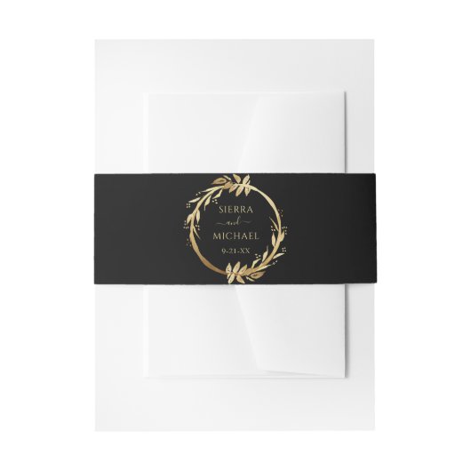 Elegant Chic Black en Golden Foliage Wedding Uitnodigingen Wikkel (Voorkant Voorbeeld)