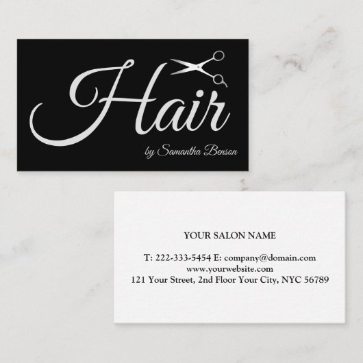 Elegant Chic Black en White Hair Stylist Scissors Visitekaartje (Voorkant / Achterkant)