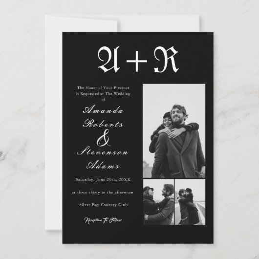 Elegant Chic Black en White Photo Wedding Kaart (Voorkant)