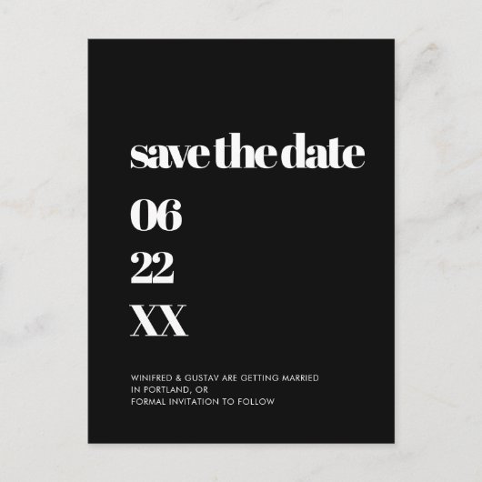 Elegant & chic Black en white Save the date Briefkaart (Voorkant)
