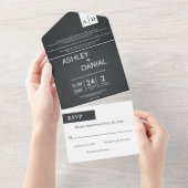 Elegant chic Black en White Script Modern Wedding All In One Uitnodiging (Afscheurbaar)