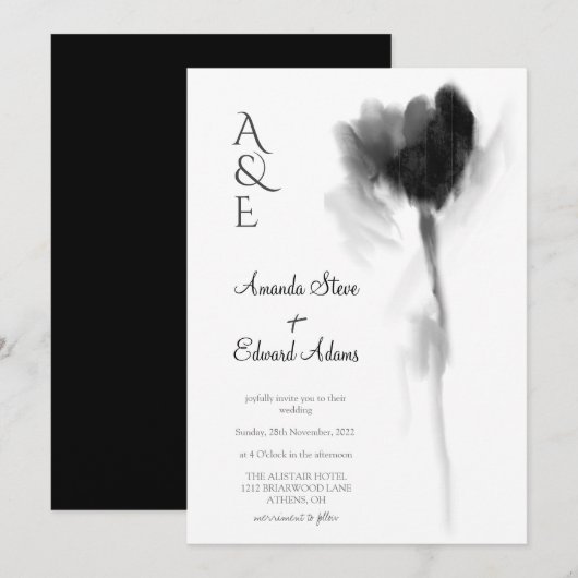 Elegant Chic Black en White Tulip Floral Wedding Kaart (Voorkant / Achterkant)