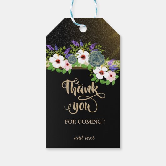 Elegant Chic Black, Floral, Succulturen Dank je Cadeaulabel (Voorkant)