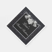 Elegant Chic Black Glitter Silver Roos Sweet 16 Servet (Hoek)