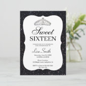 Elegant Chic Black Glitter Tiara Sweet 16 Kaart (Staand voorkant)