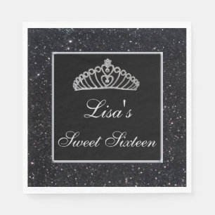 Elegant Chic Black Glitter Tiara Sweet 16 Servet