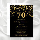 Elegant Chic Black Gold 70th Birthday Party Kaart