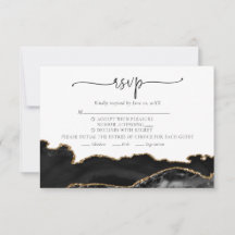 Elegant Chic Black Gold Agate Wedding RSVP Kaart