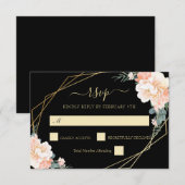 Elegant Chic Black Gold Blush Peach Floral Wedding RSVP Kaartje (Voorkant / Achterkant)