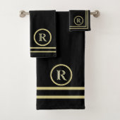 Elegant Chic Black Gold Custom Monogram Bad Handdoek (Insitu)