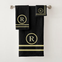 Elegant Chic Black Gold Custom Monogram Bad Handdoek