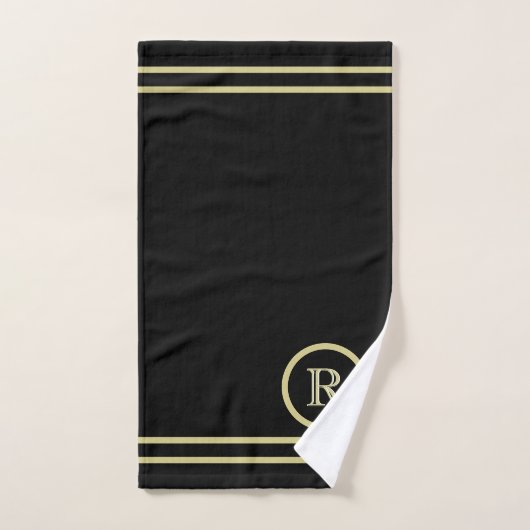 Elegant Chic Black Gold Custom Monogram Bad Handdoek (Handdoek)