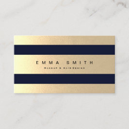 Elegant Chic Black Gold Foil Striped Luxe Blue Visitekaartje