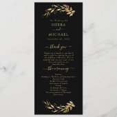 Elegant Chic Black Gold Foliage Wedding Programmakaart (Voorkant)