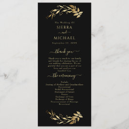 Elegant Chic Black Gold Foliage Wedding Programmakaart