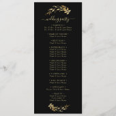 Elegant Chic Black Gold Foliage Wedding Programmakaart (Achterkant)