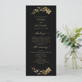 Elegant Chic Black Gold Foliage Wedding Programmakaart (Staand voorkant)
