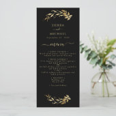 Elegant Chic Black Gold Foliage Weduwen Ontvangen Menu (Staand voorkant)