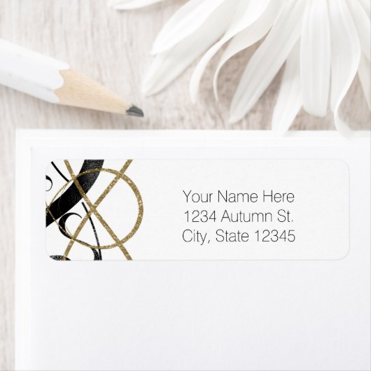 Elegant Chic Black & Gold Glamour Uitnodiging Etiket (Insitu)