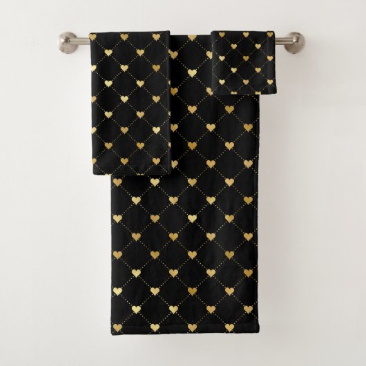 Elegant Chic Black Gold Hearts Patroon Bad Handdoek (Insitu)