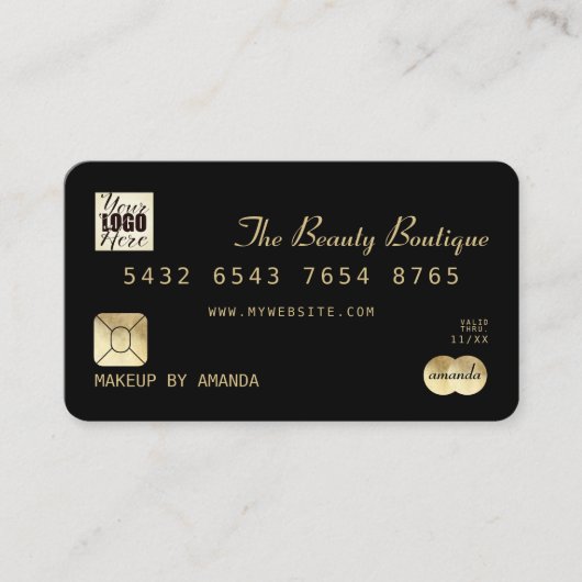 Elegant Chic Black Gold Luxe-creditcard Logo Visitekaartje (Voorkant)