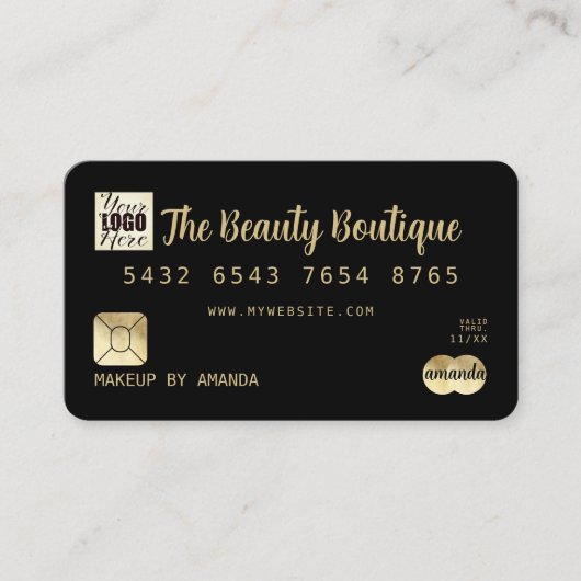 Elegant Chic Black Gold Luxe-creditcard Logo Visitekaartje (Voorkant)