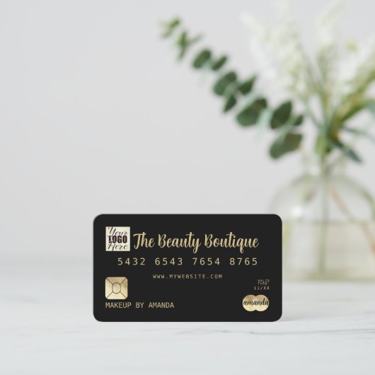 Elegant Chic Black Gold Luxe-creditcard Logo Visitekaartje (Staand voorkant)