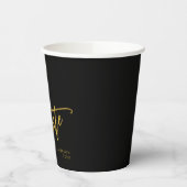 Elegant Chic Black Gold Script Afstuderen Papieren Bekers (Links)