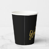 Elegant Chic Black Gold Script Afstuderen Papieren Bekers (Rechts)