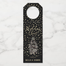 Elegant Chic Black & Gold Snow Holiday Cheer