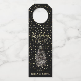 Elegant Chic Black & Gold Snow Holiday Cheer Flessenhanger