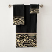 Elegant Chic Black Gold Swirls Bad Handdoek (Insitu)