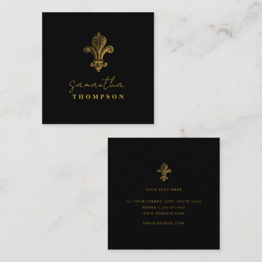 Elegant Chic Black Gold Vierkante Visitekaartje (Voorkant / Achterkant)