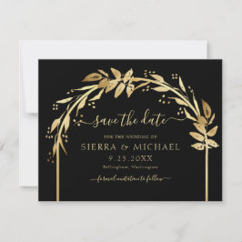 Elegant Chic Black Golden Foliage Arch Wedding Save The Date