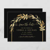Elegant Chic Black Golden Foliage Arch Wedding Save The Date (Voorkant / Achterkant)