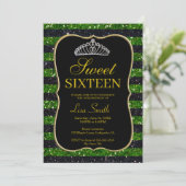 Elegant Chic Black Green Glitter Tiara Sweet 16 Kaart (Staand voorkant)