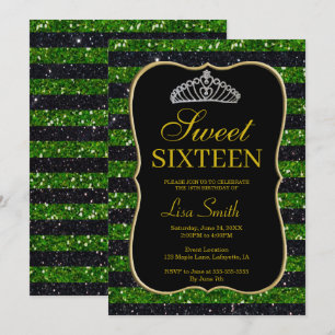 Elegant Chic Black Green Glitter Tiara Sweet 16 Kaart