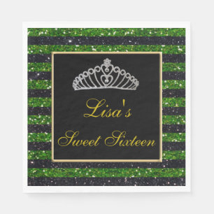 Elegant Chic Black Green Glitter Tiara Sweet 16 Servet