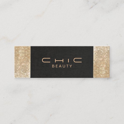 Elegant Chic Black Linen Gold Sequin Beauty Mini Visitekaartje (Voorkant)