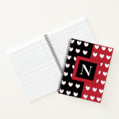 Elegant Chic Black Red White Hearts Monogram Notitieboek (Binnen)