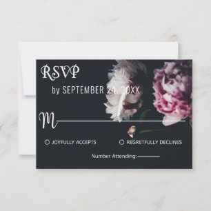 Elegant chic Black romantic roos floral Wedding RS RSVP Kaartje