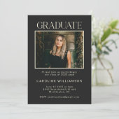 Elegant Chic Black Two Photo Graduparty Kaart (Staand voorkant)
