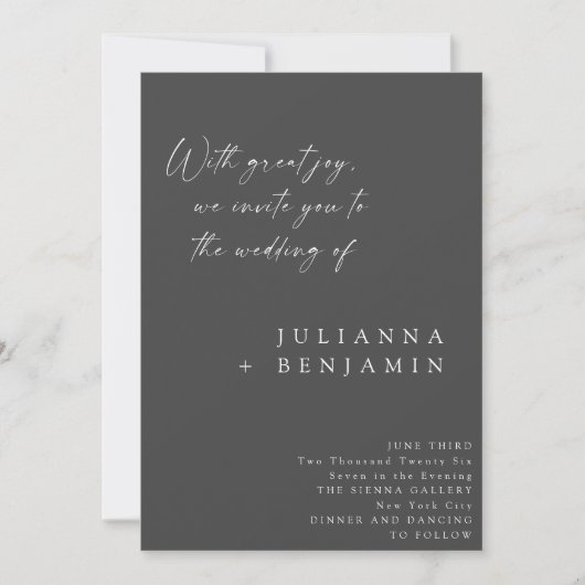 Elegant Chic Black White Minimalist Script Weddens Kaart (Voorkant)