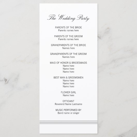 Elegant Chic Black White Monogram Weddenprogramma Programmakaart (Achterkant)