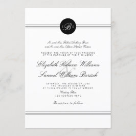 Elegant Chic Black White Monogram Weddenschap Kaart