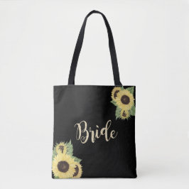 Elegant Chic Black, zonnebloemen, Bride Tote Bag