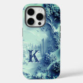 Elegant chic blauw bloemen chinoiserie monogram Case-Mate iPhone case (Achterkant)
