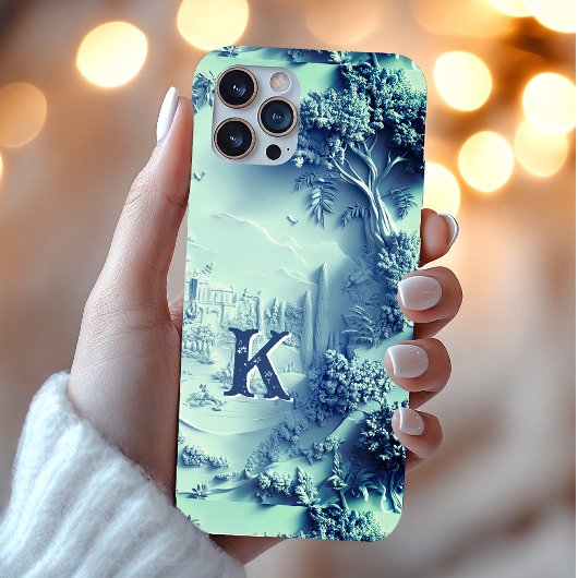 Elegant chic blauw bloemen chinoiserie monogram Case-Mate iPhone case