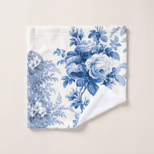 Elegant Chic Blauw en Wit  Bloemen Bad Handdoek (Wasdoekje)